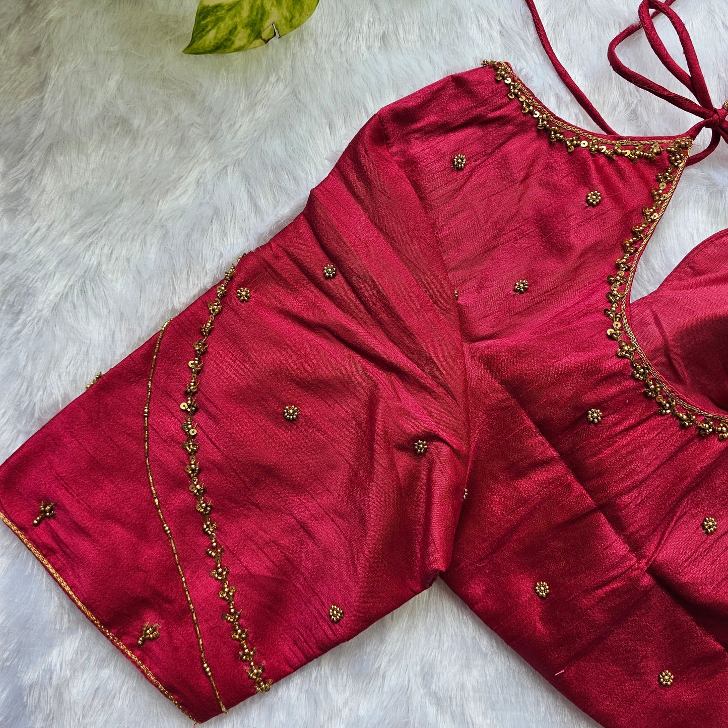 Maroon Raw Silk Handwork Blouse