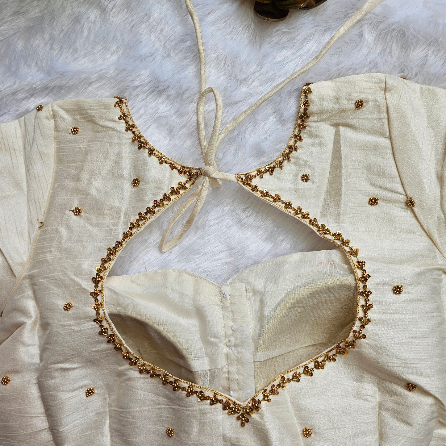 Off White Raw Silk Handwork Blouse