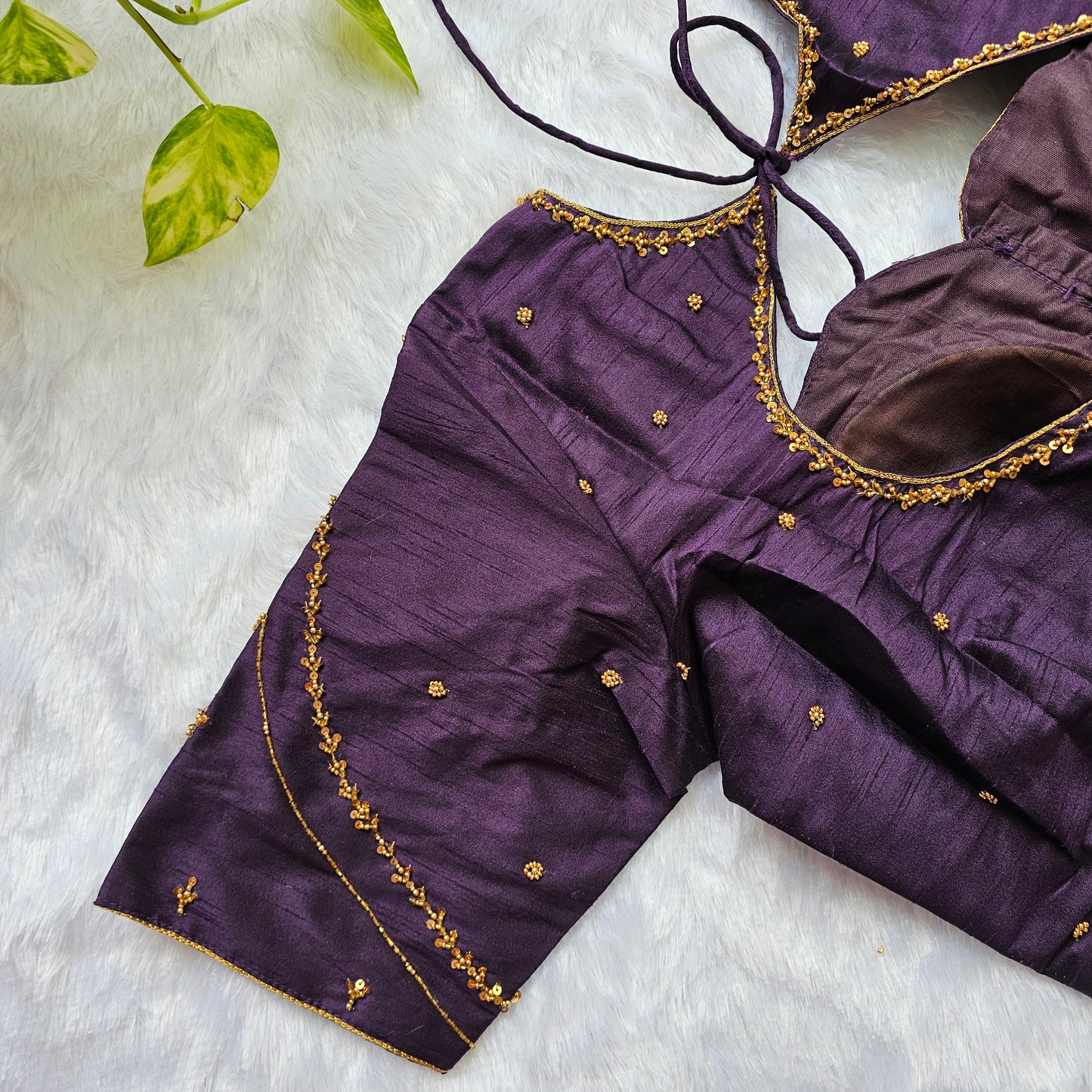 Purple Raw Silk Handwork Blouse