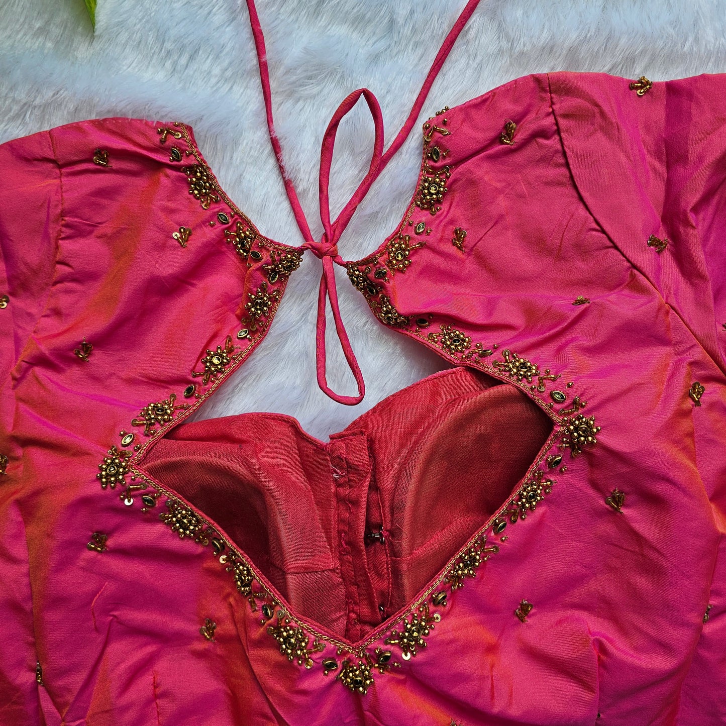 Pink Butter Silk Handwork Blouse
