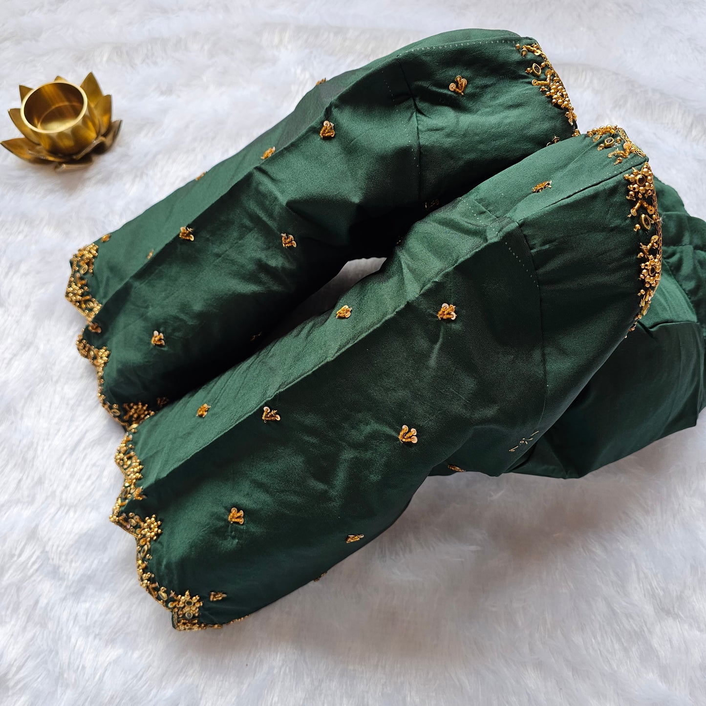 Bottle Green Butter Silk Handwork Blouse