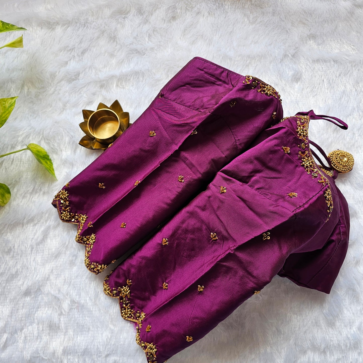 Magenta Pink Butter Silk Handwork Blouse