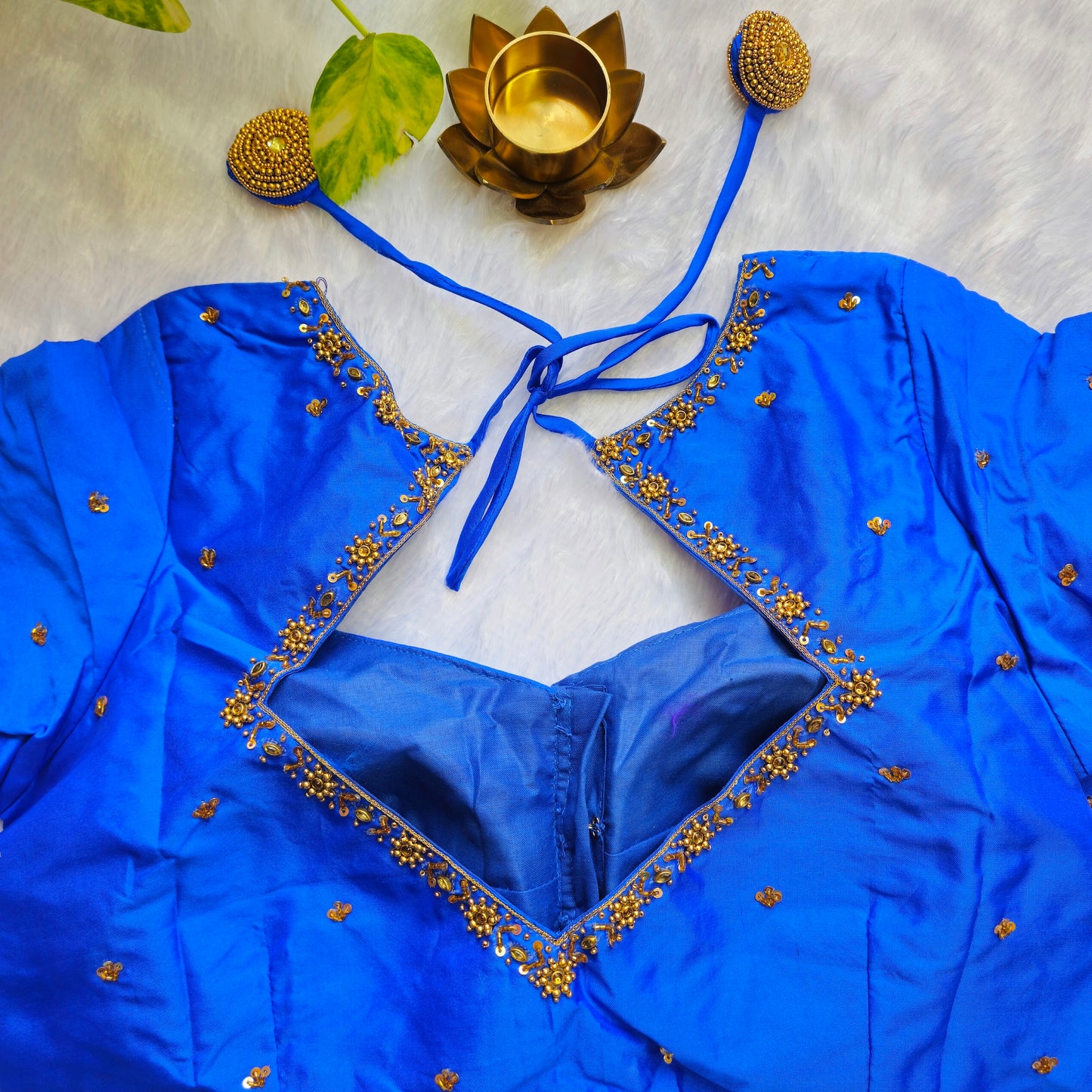 Blue Butter Silk Handwork Blouse