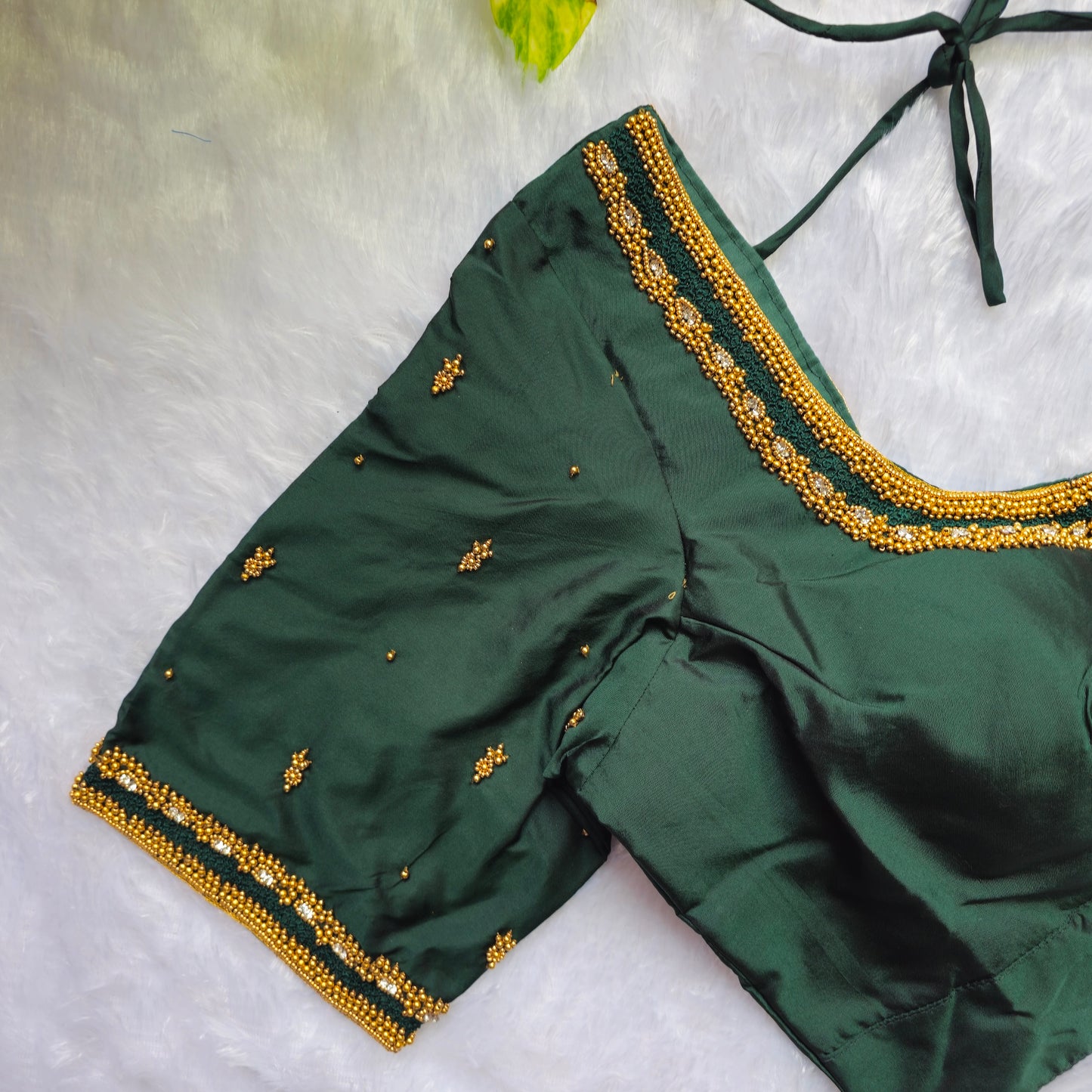 Emerald Green Butter Silk Handwork Blouse