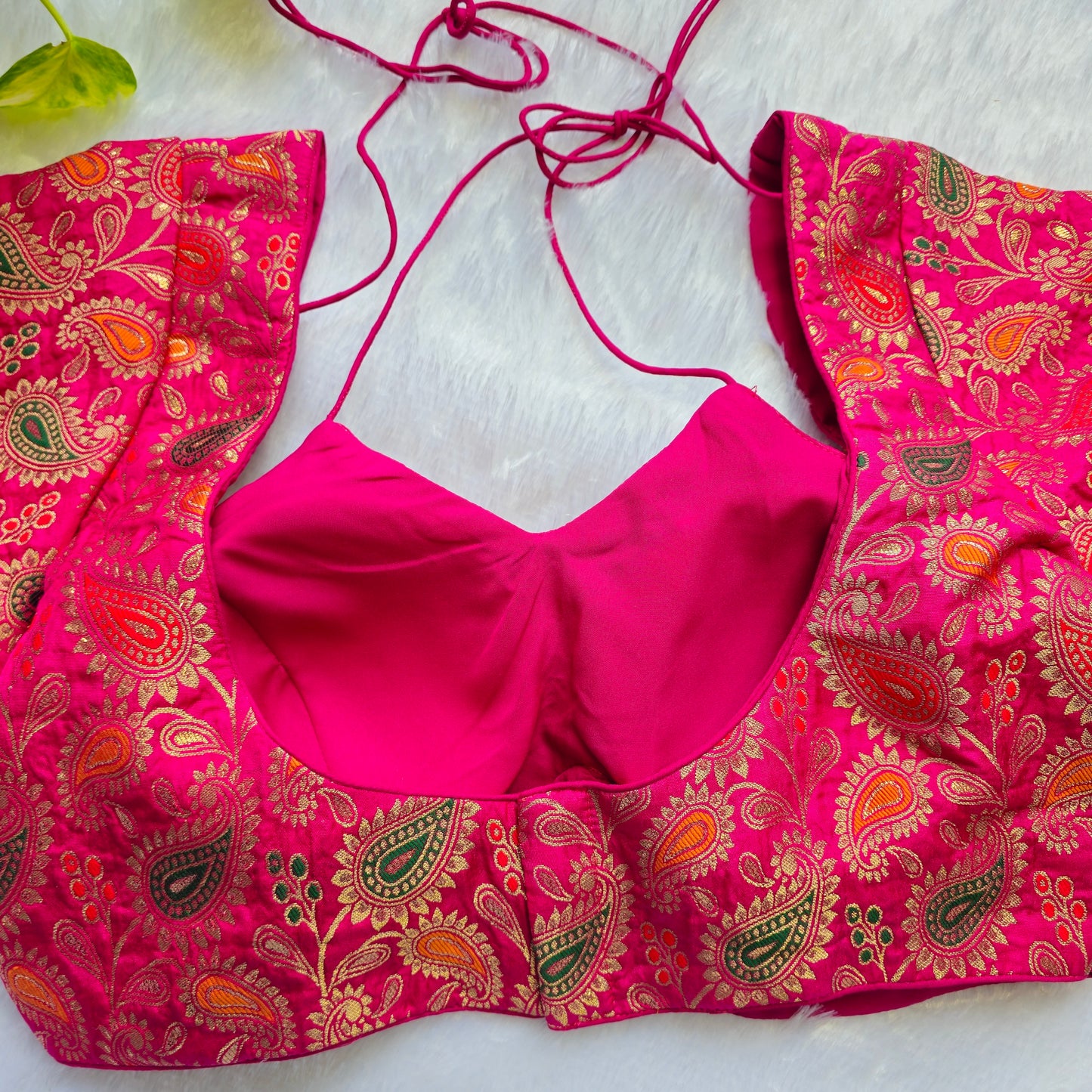 Pink Jacquard Masaba Cut Blouse