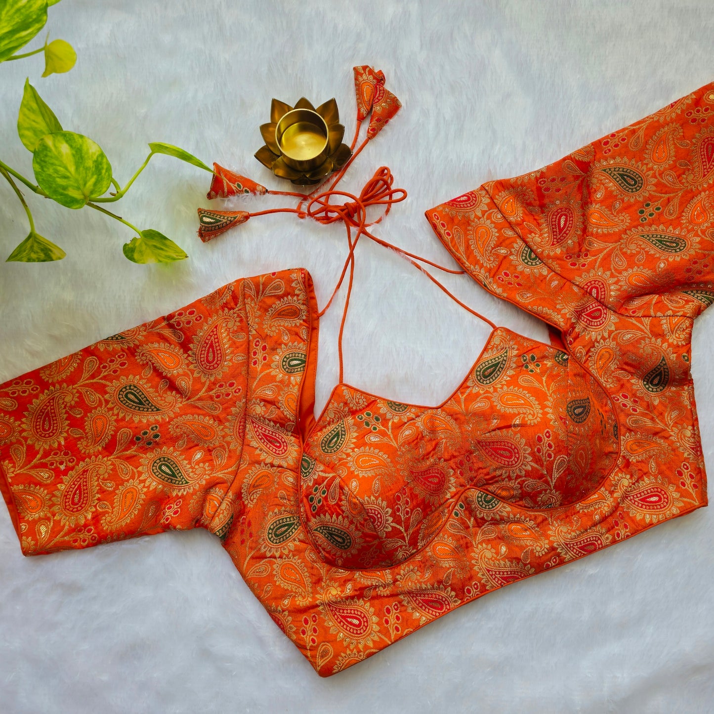 Orange Jacquard Masaba Cut Blouse