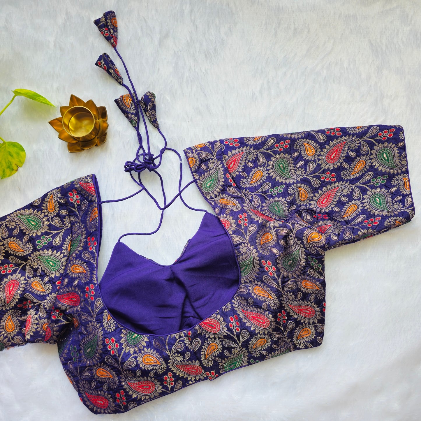 Purple Jacquard Masaba Cut Blouse