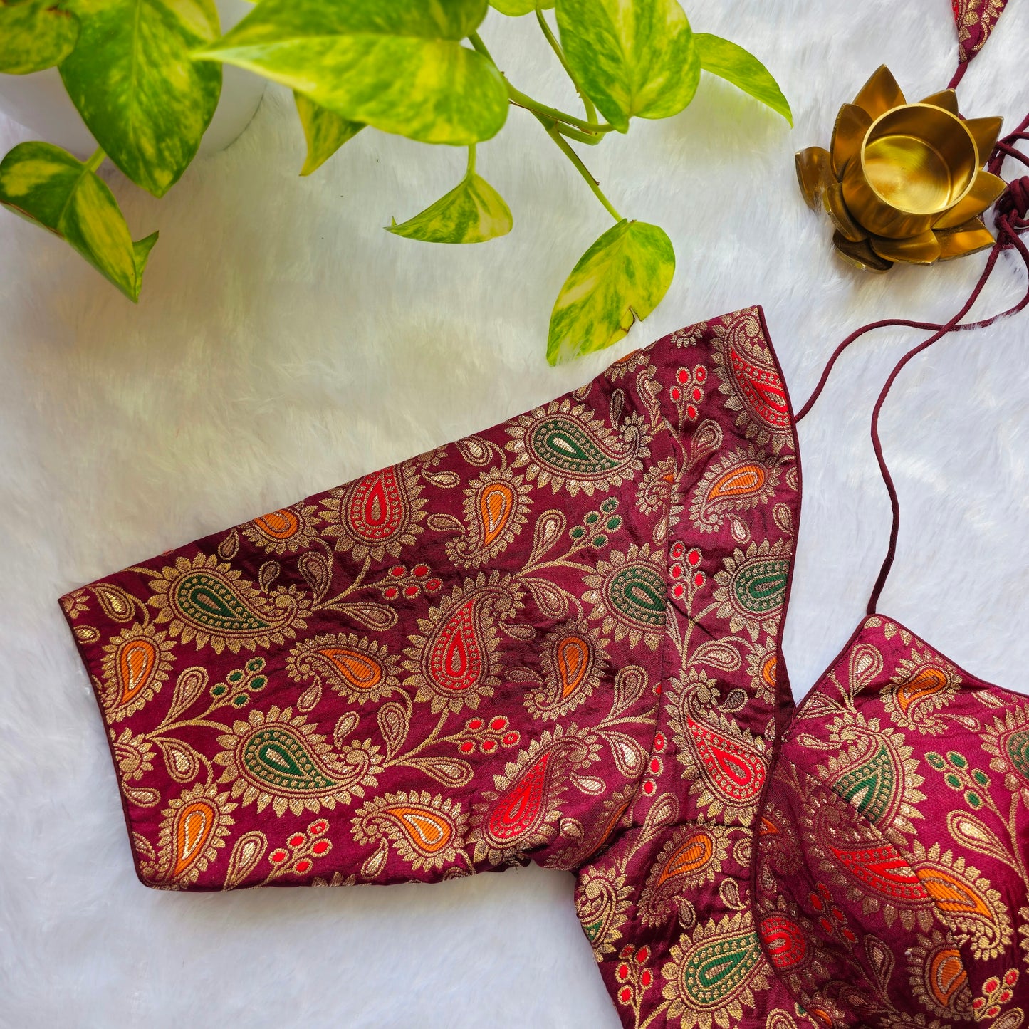 Maroon Jacquard Masaba Cut Blouse