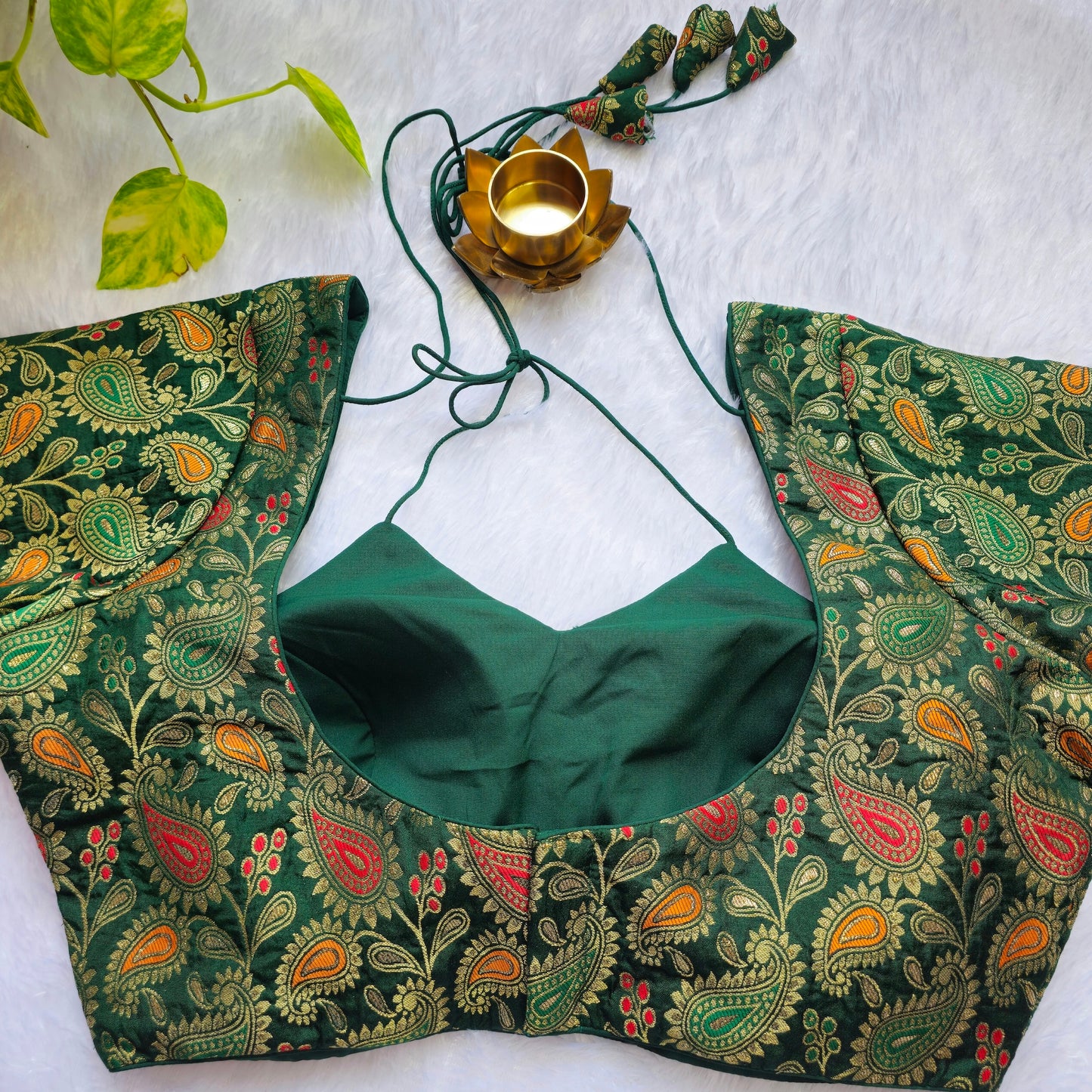 Bottle Green Jacquard Masaba Cut Blouse