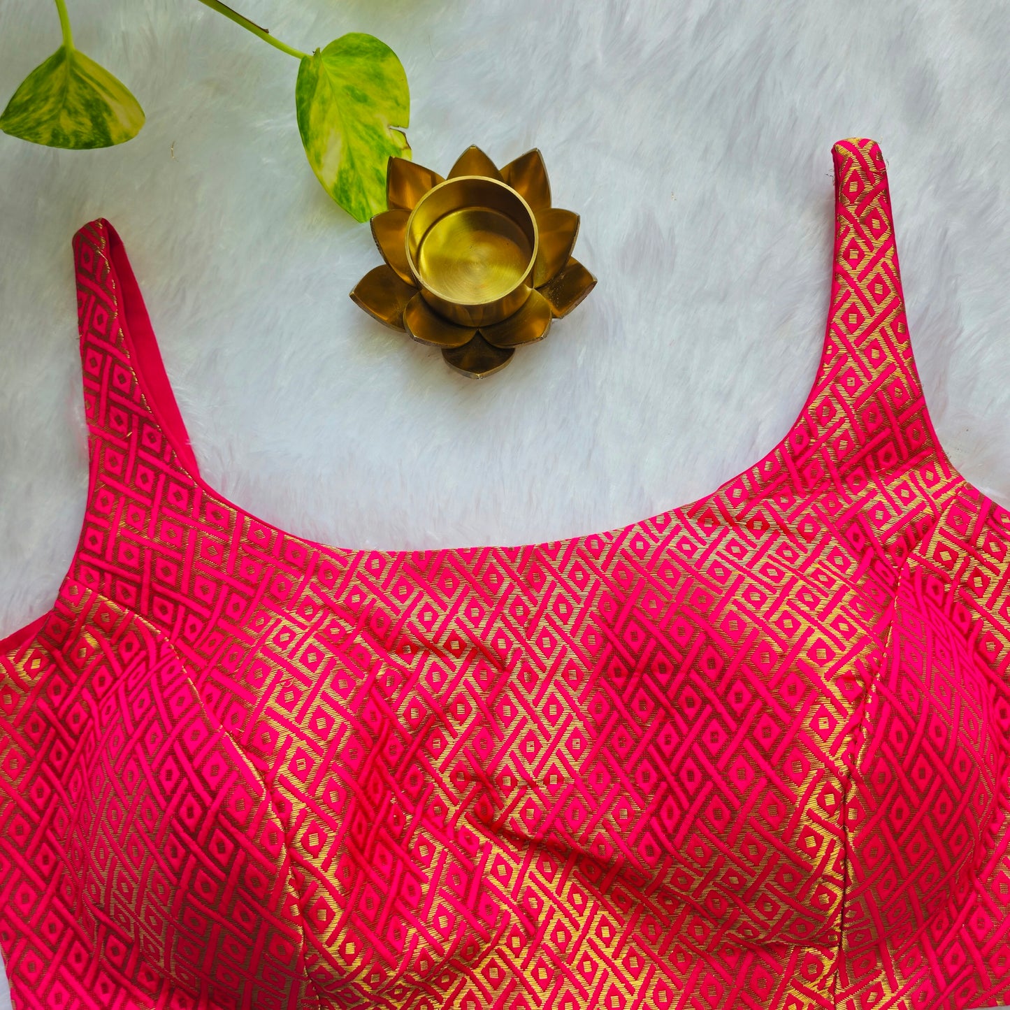 Hot Pink Gold Zari Bollywood style Brocade Blouse