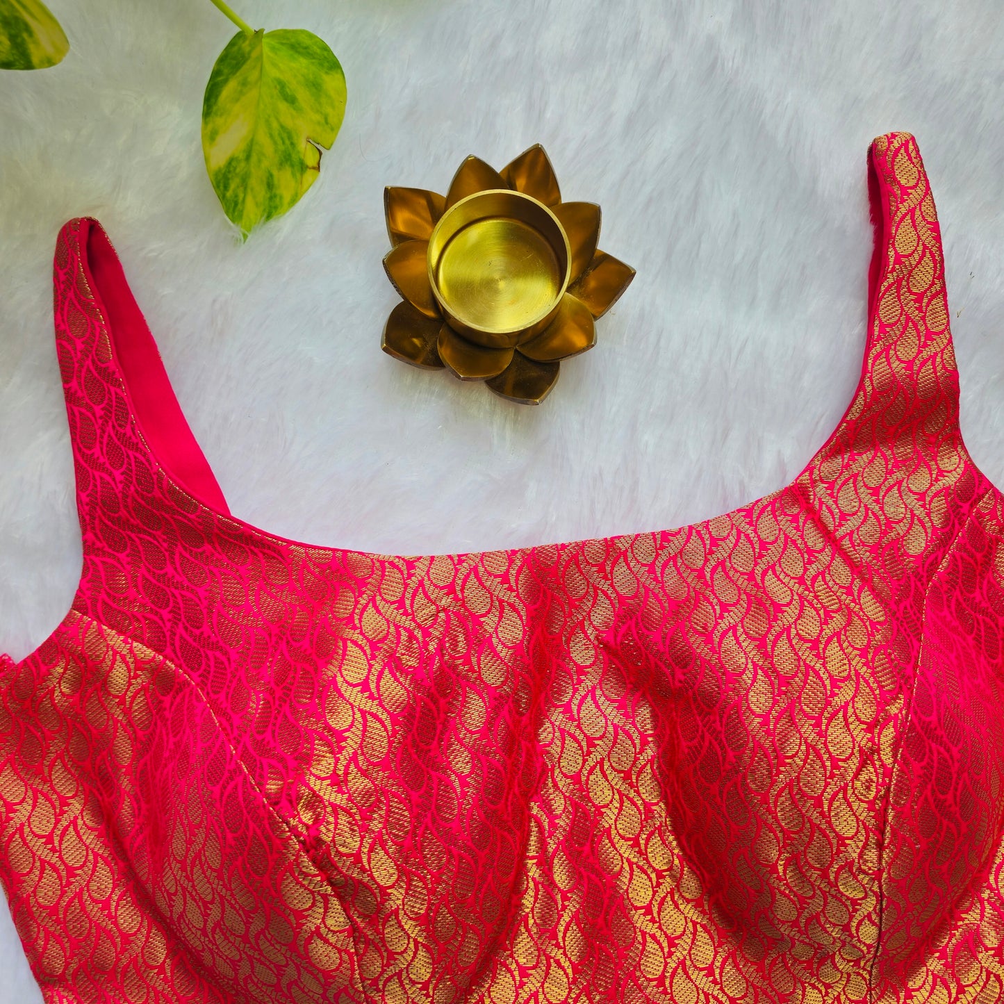 Rani Pink with Gold Zari Bollywood style Brocade Blouse