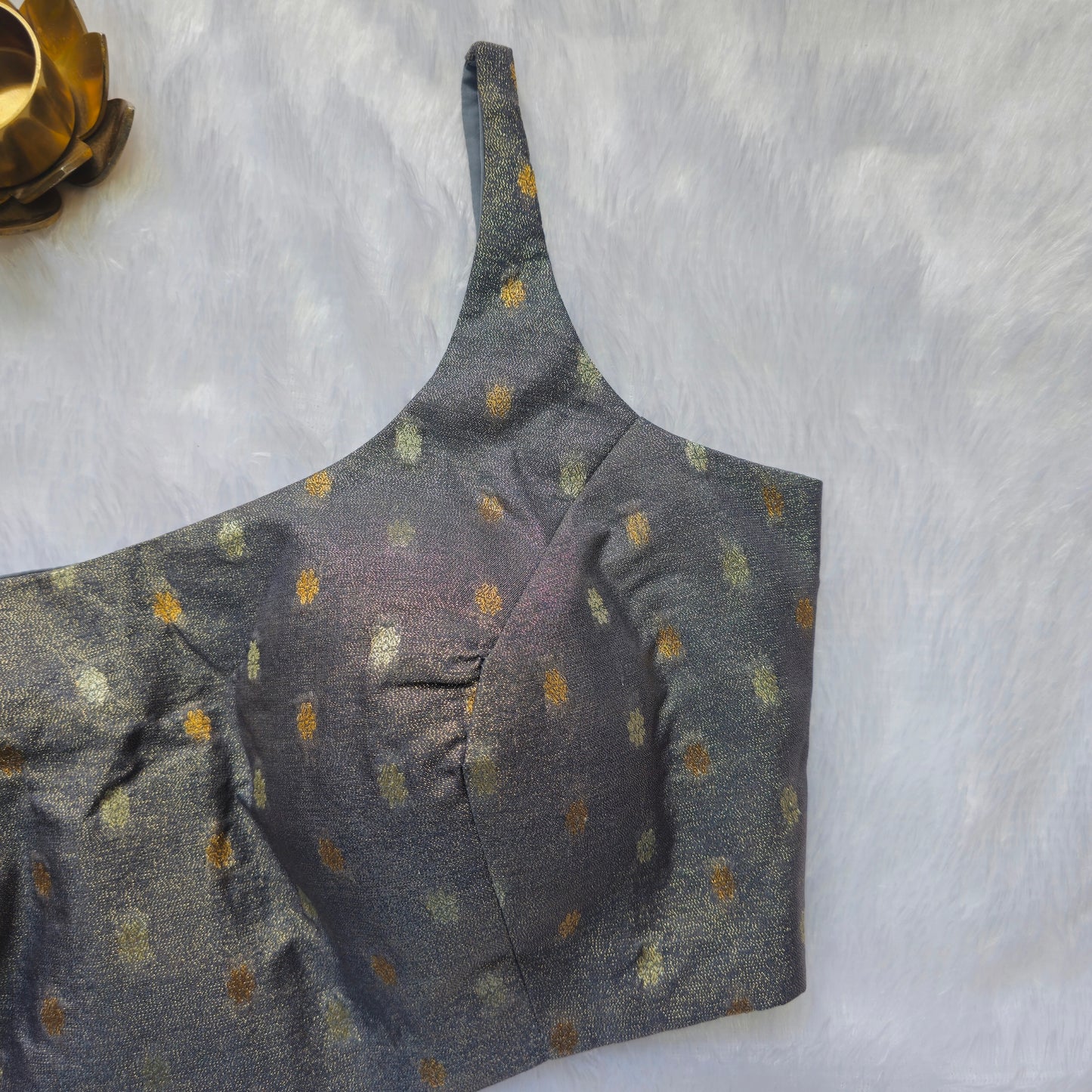 Grey Brocade Bollywood style Sleeveless Butta Blouse