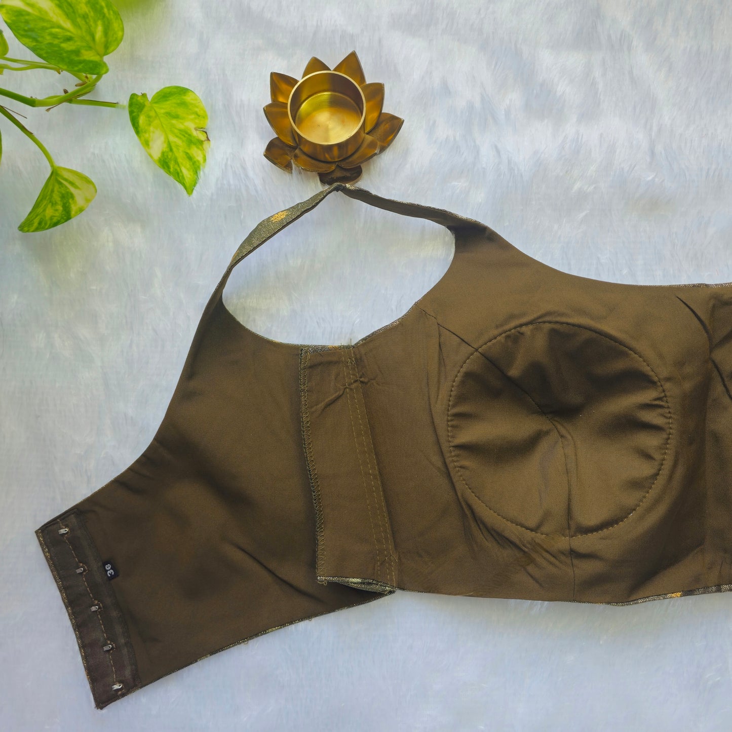Khaki Green Brocade Bollywood style Sleeveless Butta Blouse