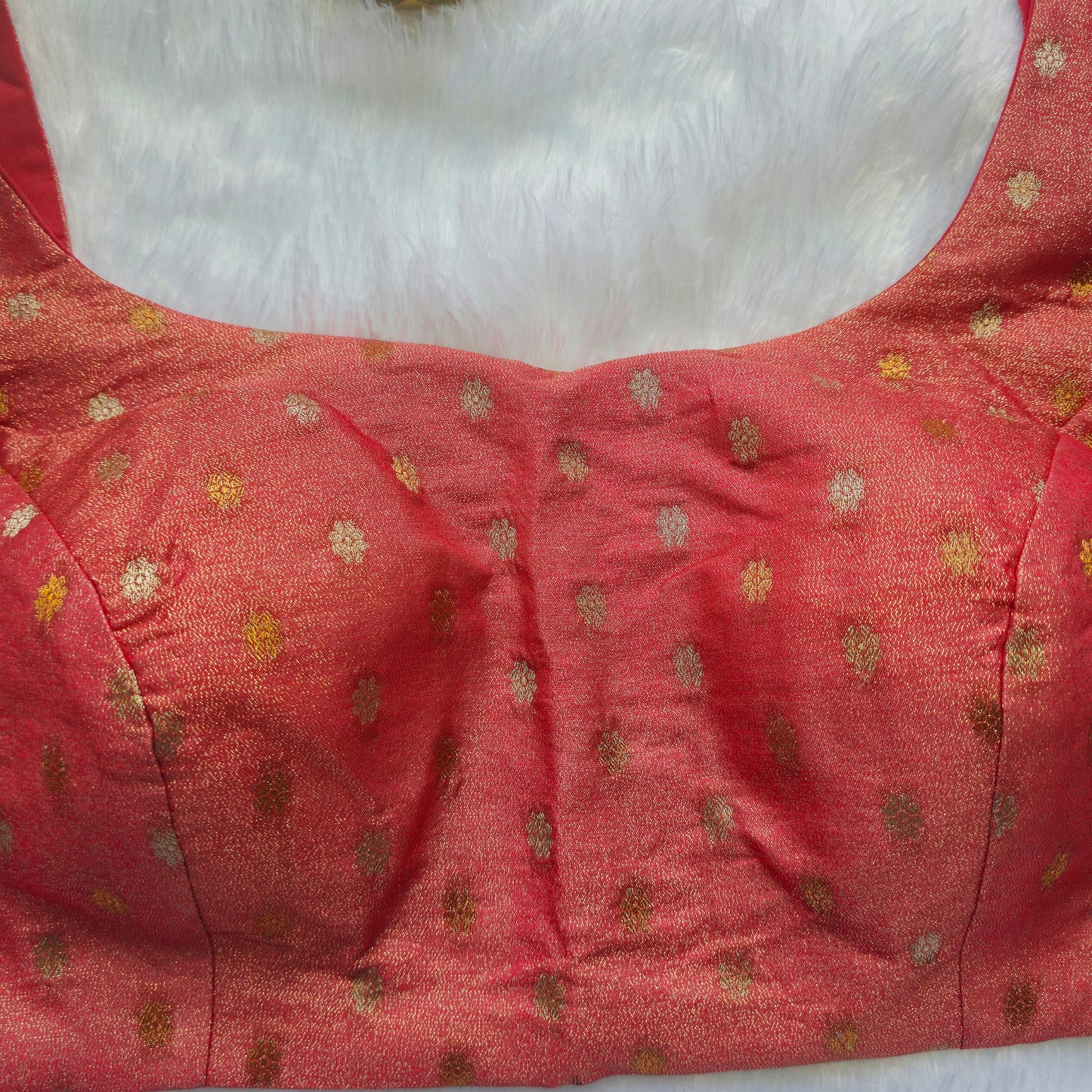 Red Brocade Bollywood style Sleeveless Butta Blouse