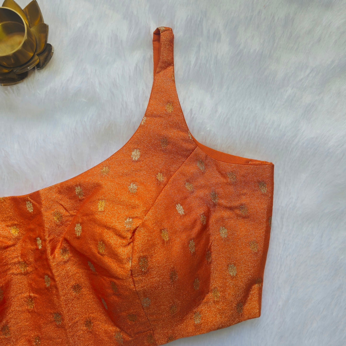 Orange Brocade Bollywood Style Sleeveless Butta Blouse