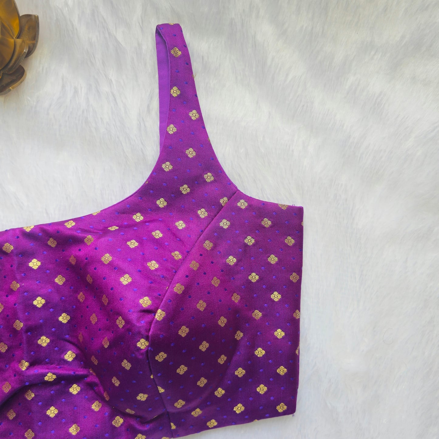 Purple Banarasi Bollywood Style Sleeveless Butta Blouse