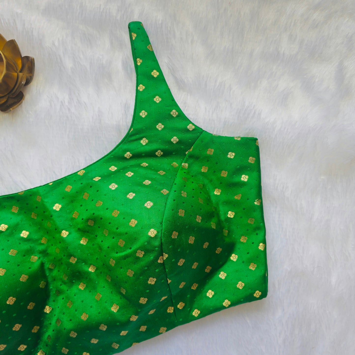 Green Banarasi Bollywood Style Sleeveless Butta Blouse