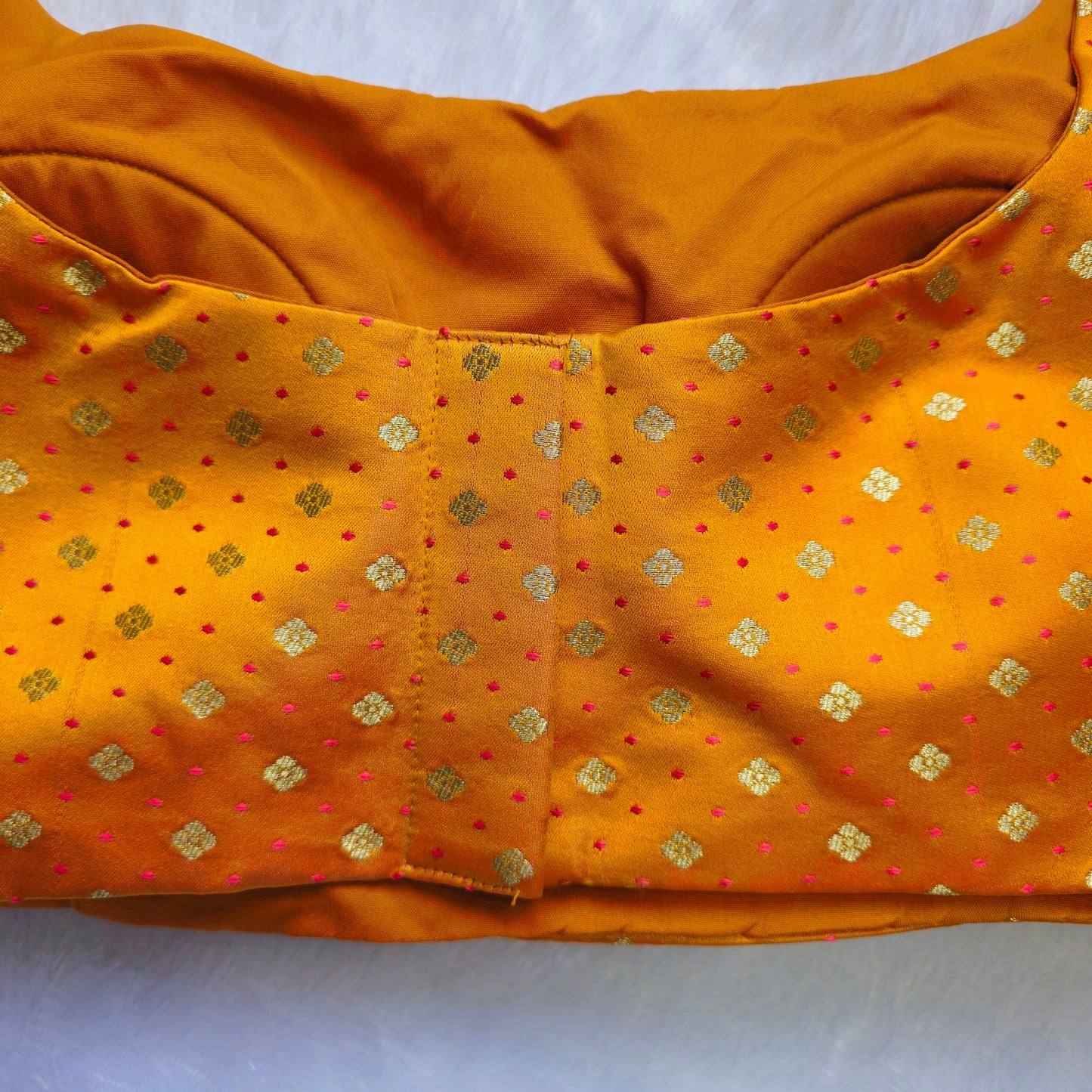 Orange Banarasi Bollywood Style Sleeveless Butta Blouse