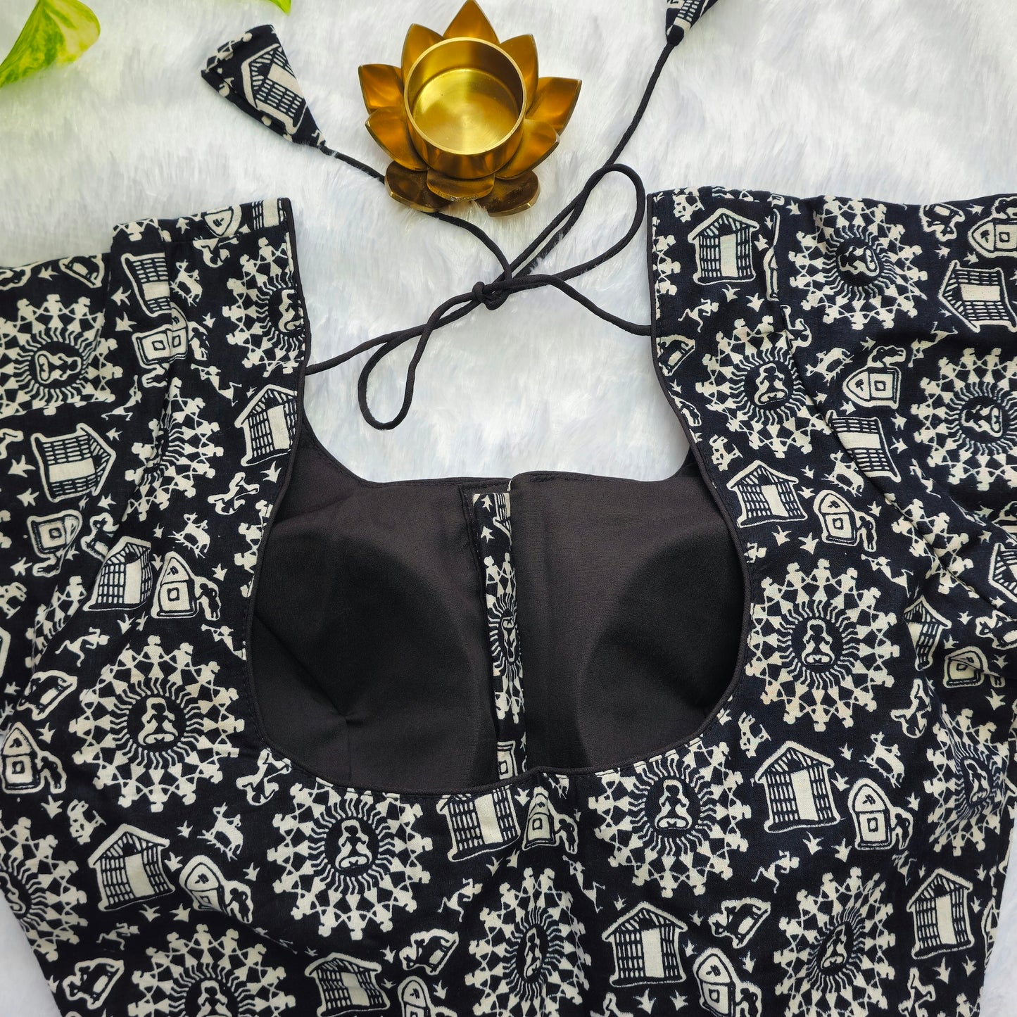 Black Warli Art Cotton Blouse