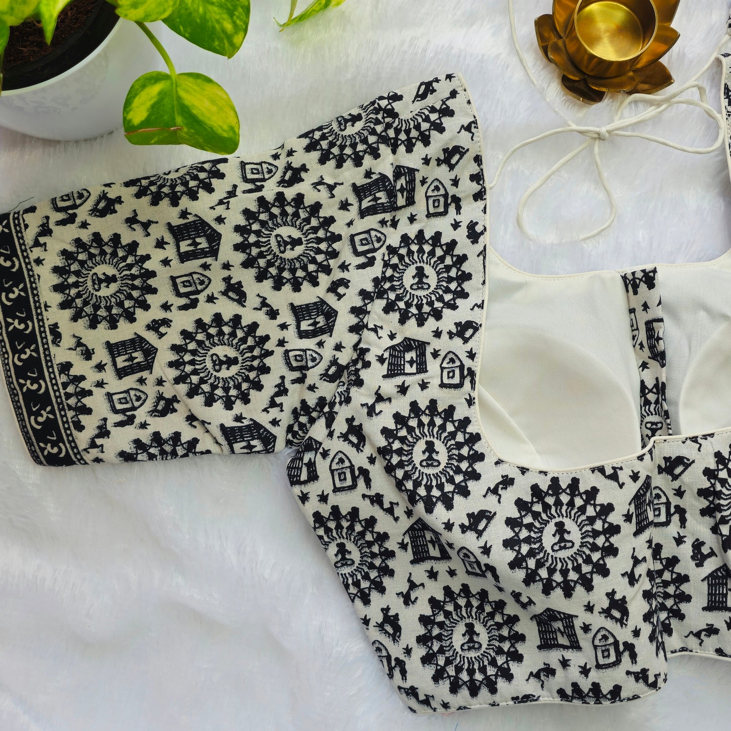 White Warli Art Cotton Blouse