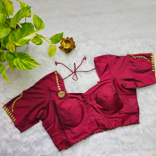 Bridal Maroon Jewellery handwork blouse