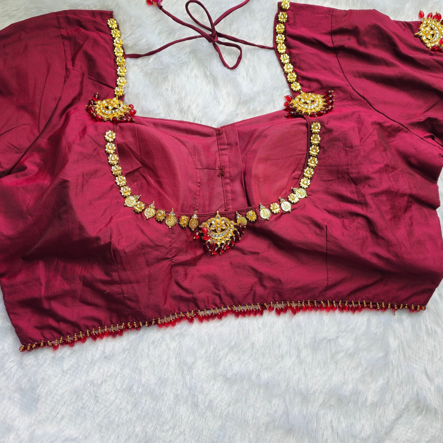 Bridal Maroon Jewellery handwork blouse