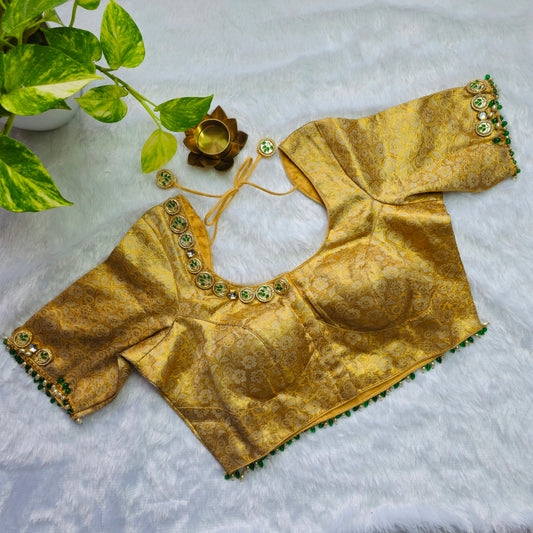 Bridal Gold Brocade Jewellery handwork blouse