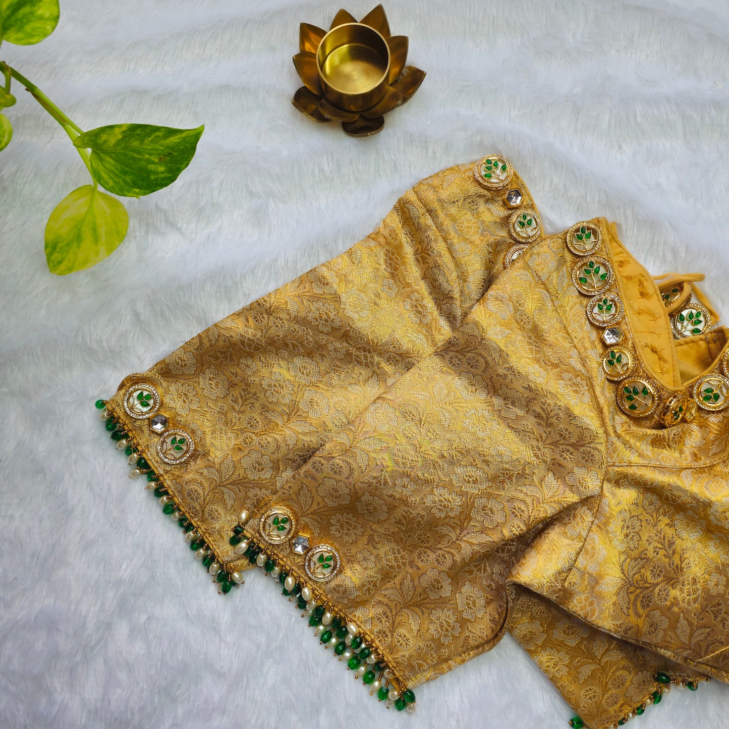 Bridal Gold Brocade Jewellery handwork blouse