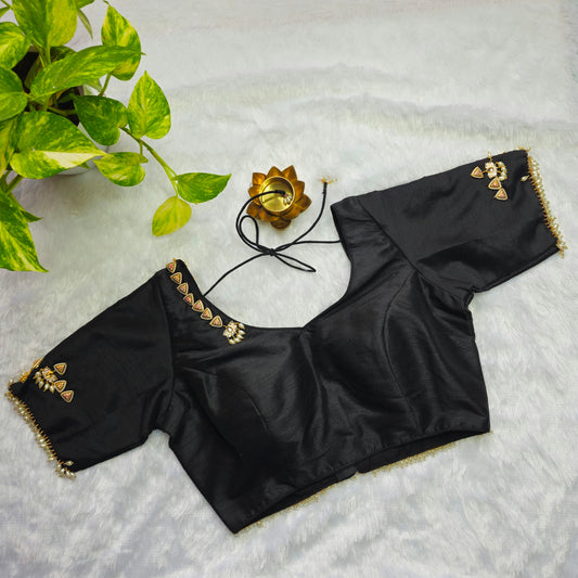 Black Raw silk Jewellery blouse