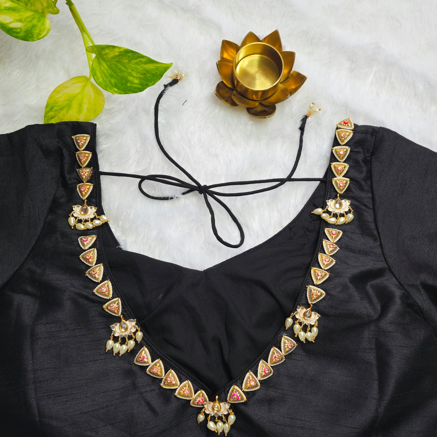 Black Raw silk Jewellery blouse