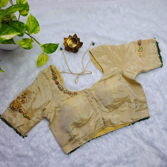 Cream Tissue silk Lakshmi Jewellery blouse