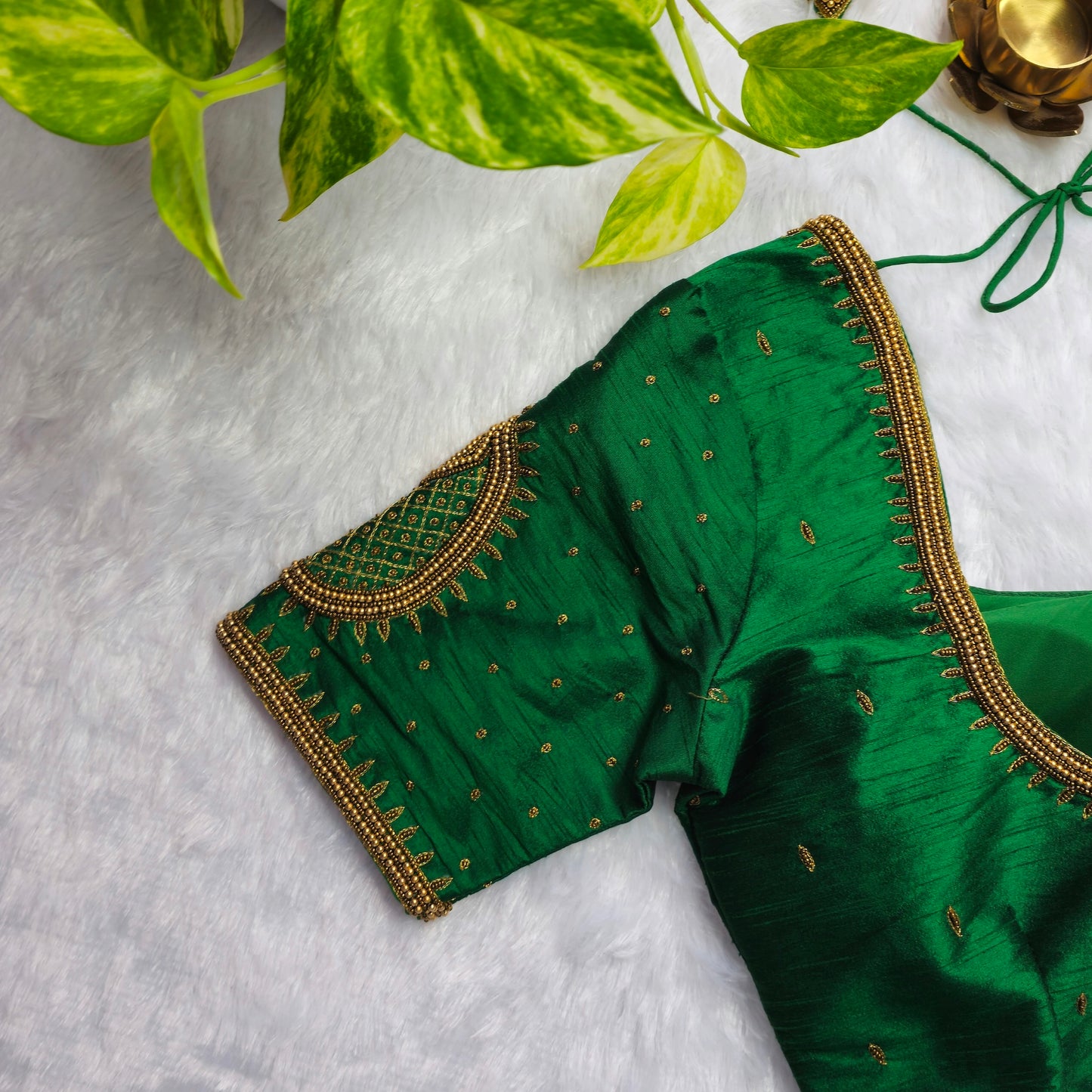 Green Raw Silk Mango Handwork blouse