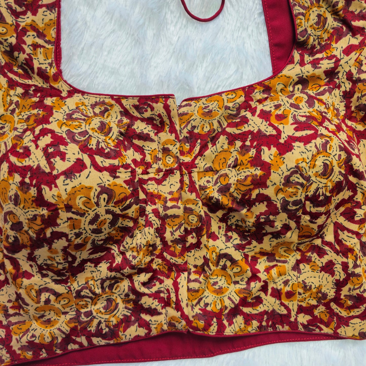 Red and yellow Cotton Kalamkari Blouse
