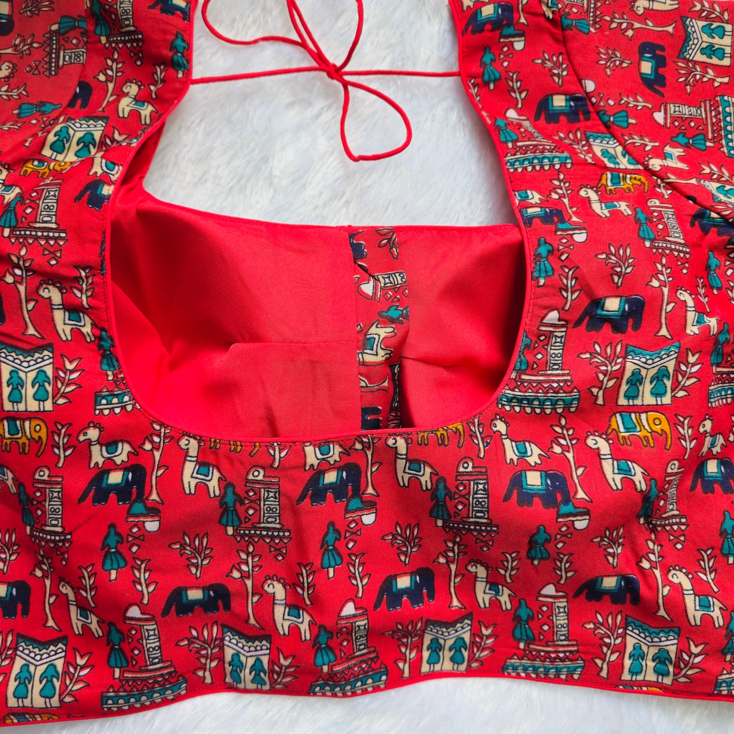 Red Cotton Kalamkari Blouse
