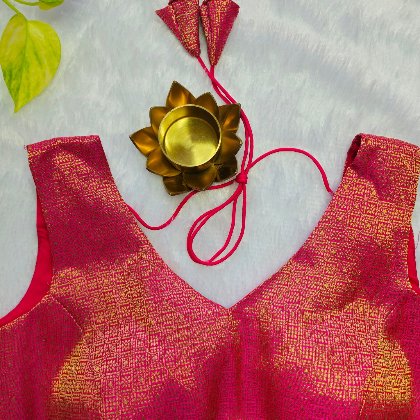 Pink With Gold Zari Brocade Sleeveless Blouse