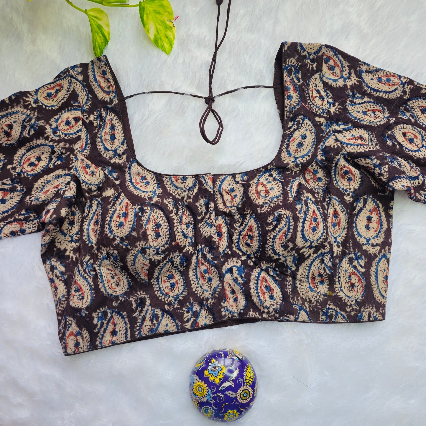 Dark Brown Cotton Kalamkari Blouse