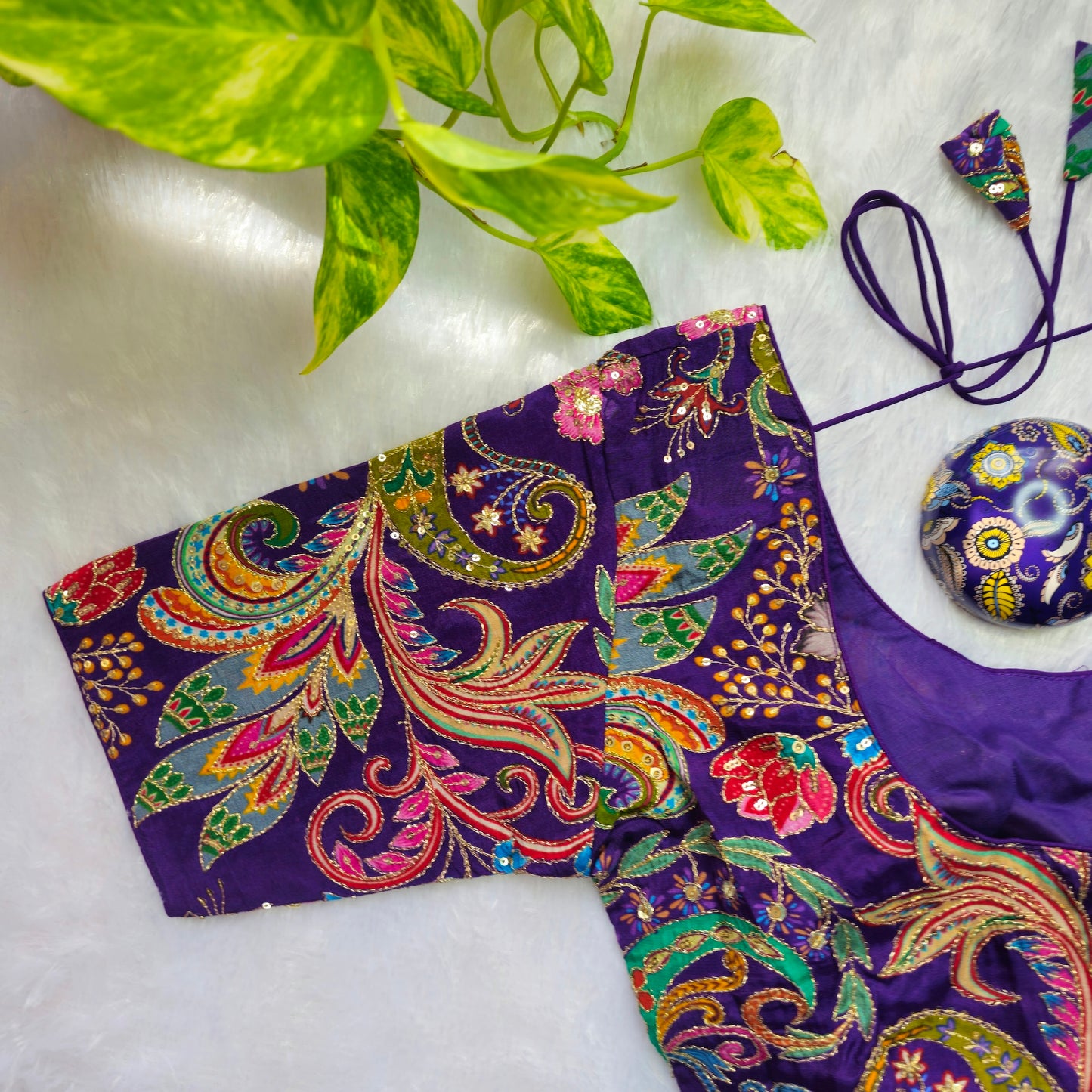 Purple Crepe Kalamkari Blouse