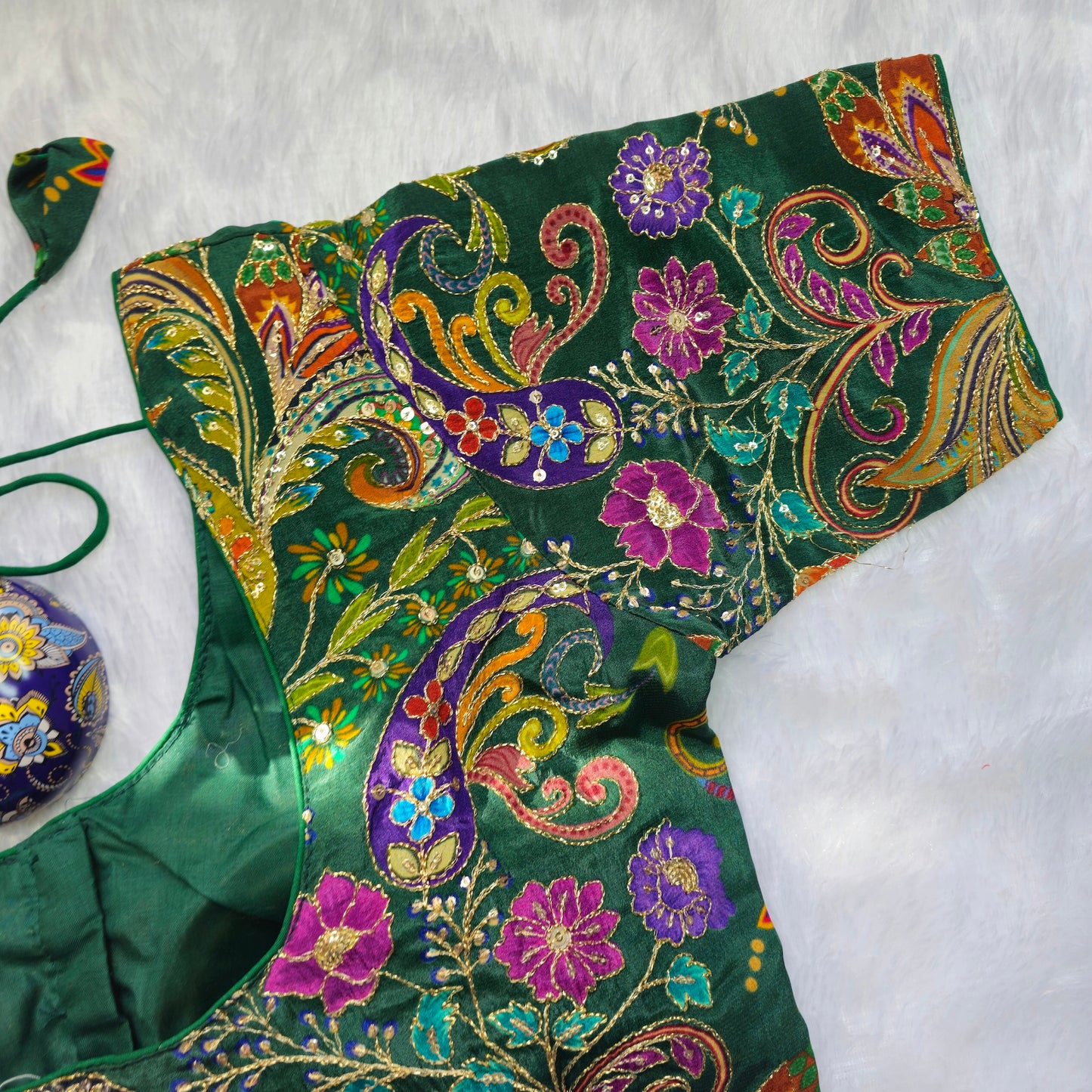 Green Crepe Kalamkari Blouse