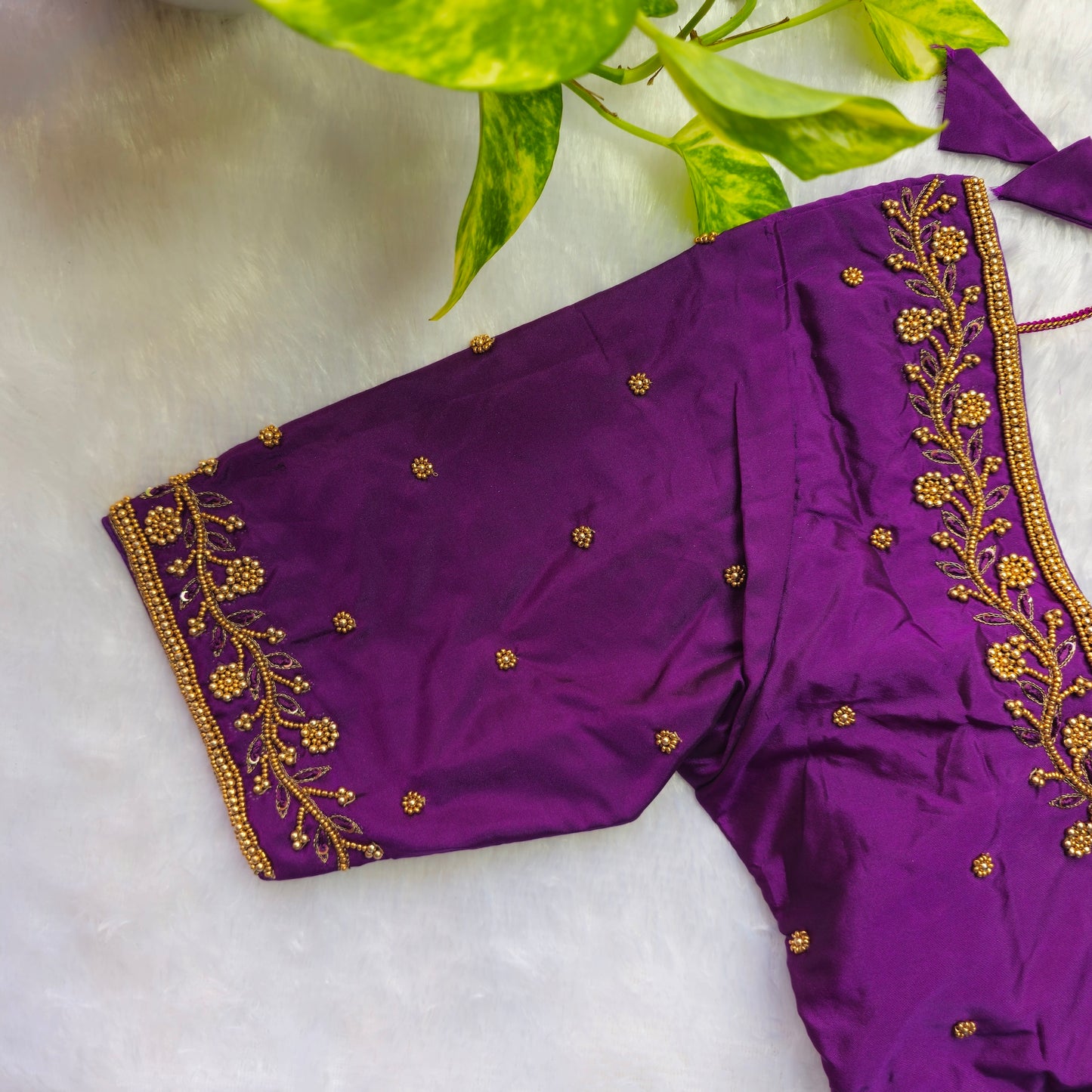 Magenta Pink Beads Handwork Blouse