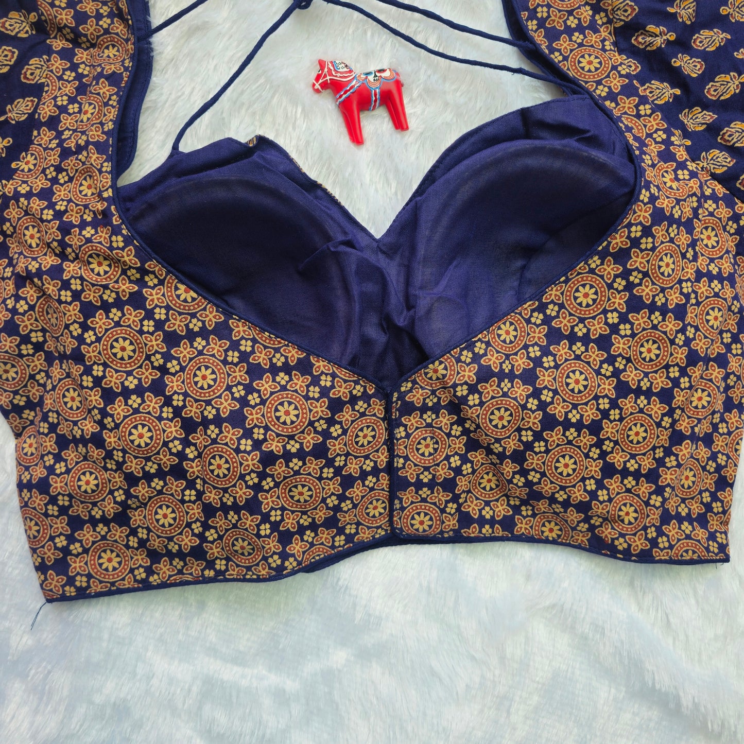 Dark Blue Ajrakh Masaba Cut Blouse - Type 2