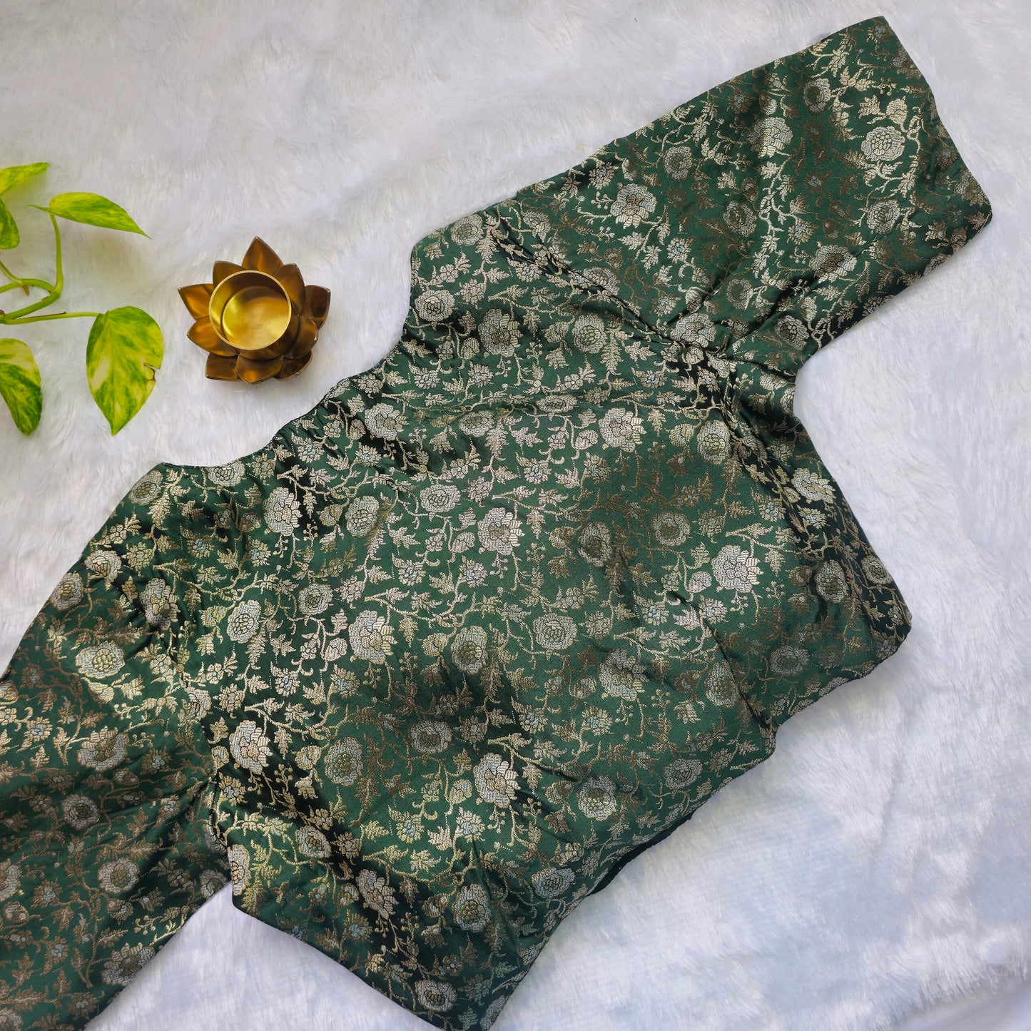 Bottle Green Brocade Blouse