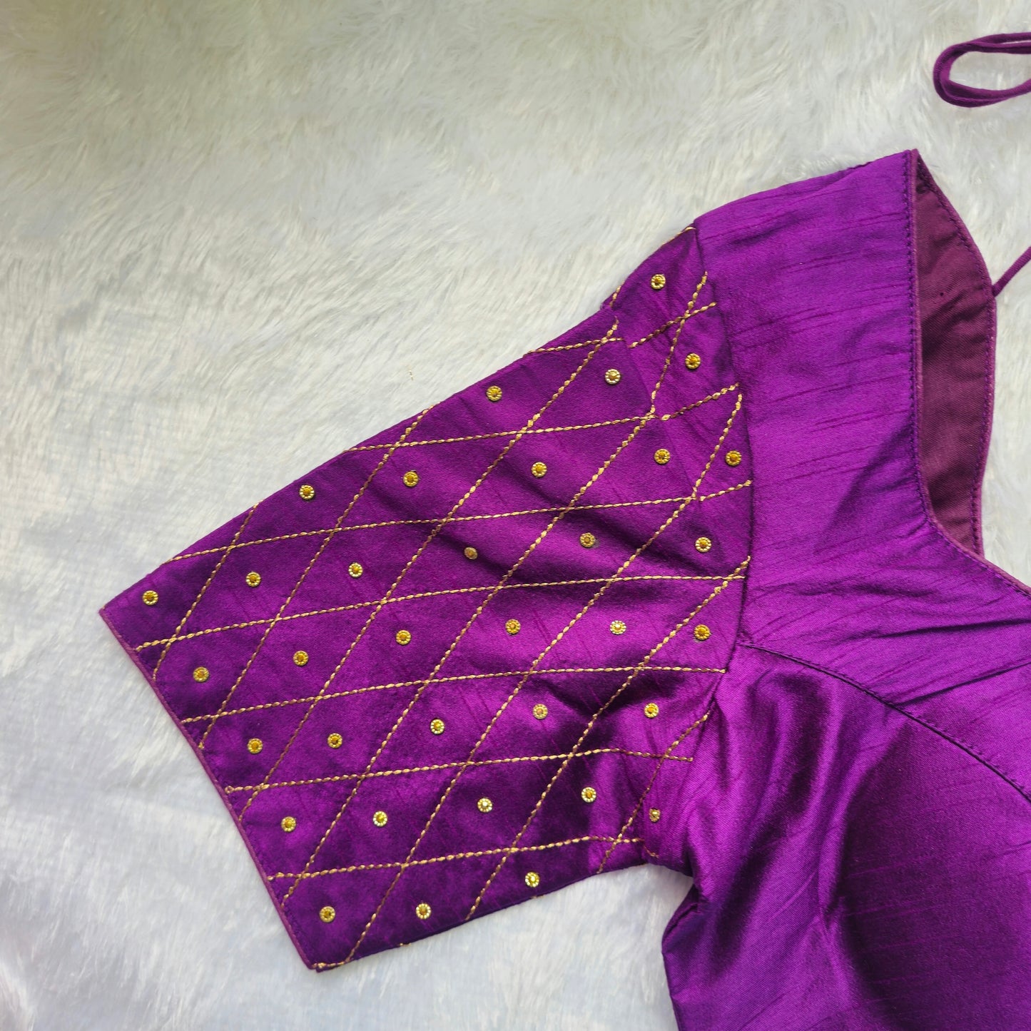 Purple Raw Silk Simple Embroidery Blouse