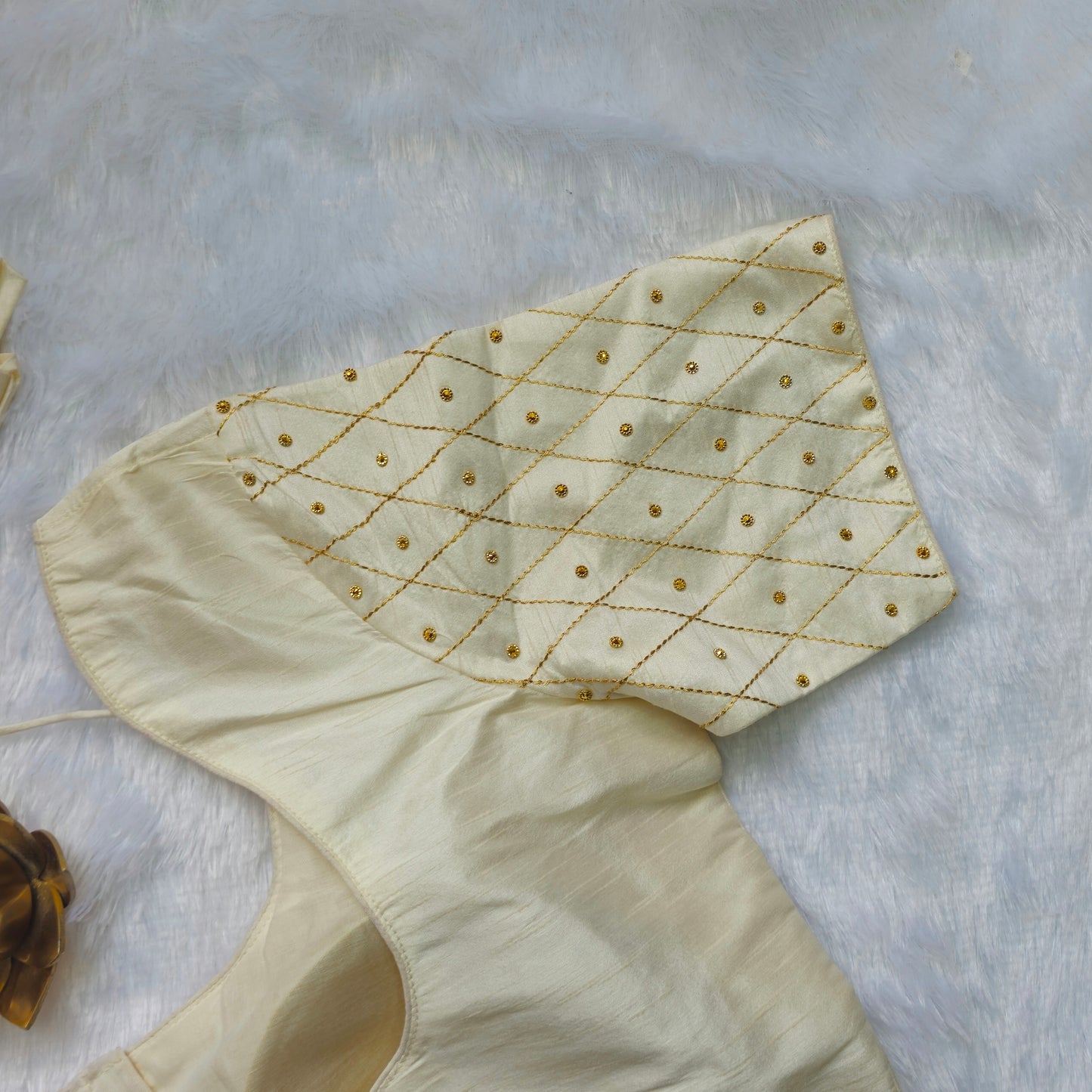 Off White Raw Silk Simple Embroidery Blouse