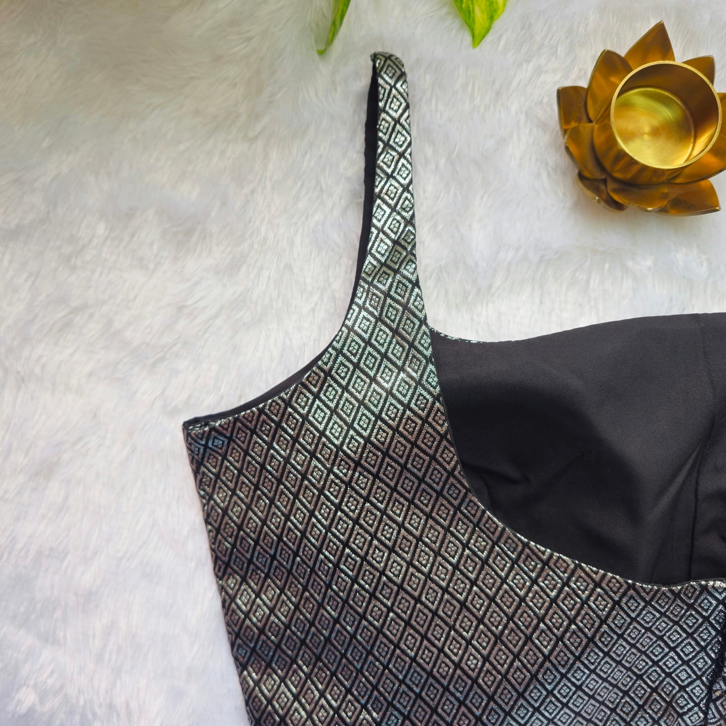 Black with Silver Zari Bollywood style Brocade Blouse