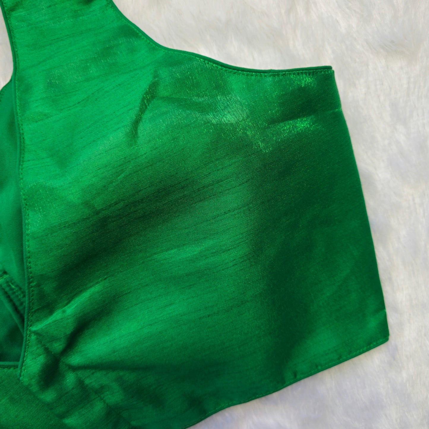 Green Artificial Silk Sleeveless Blouse(Attachable Sleeves)