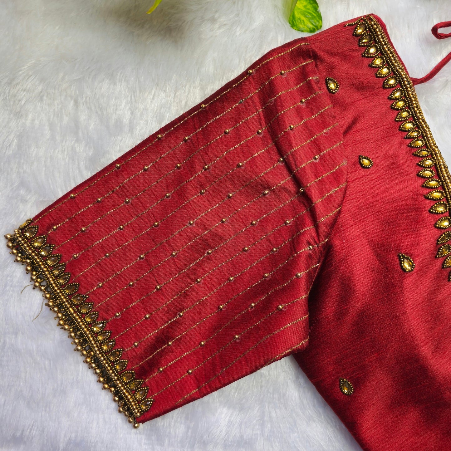 Maroon Raw Silk Aari Handwork Blouse