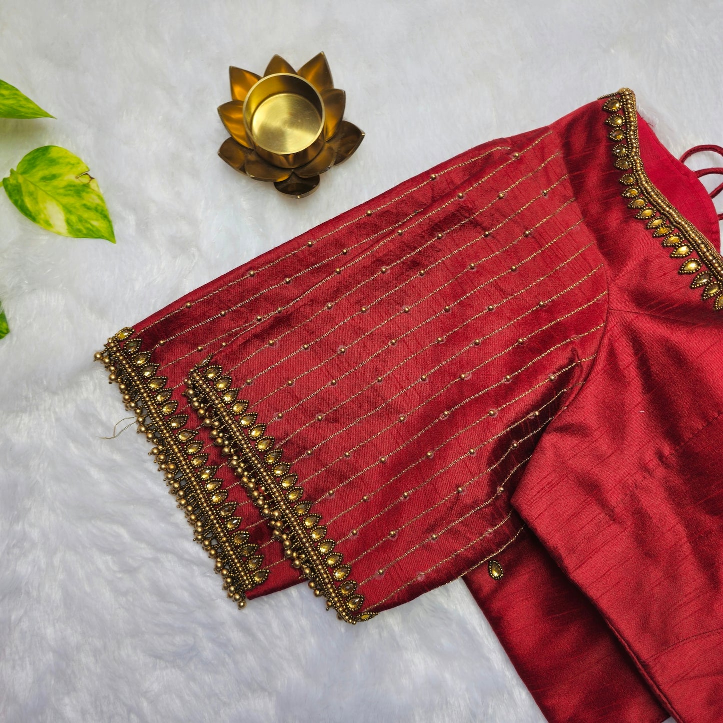 Maroon Raw Silk Aari Handwork Blouse