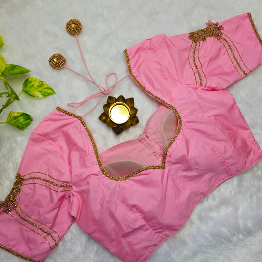 Baby Pink Butter Silk Handwork Blouse