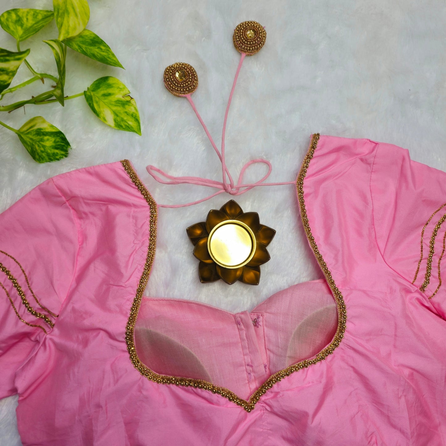 Baby Pink Butter Silk Handwork Blouse