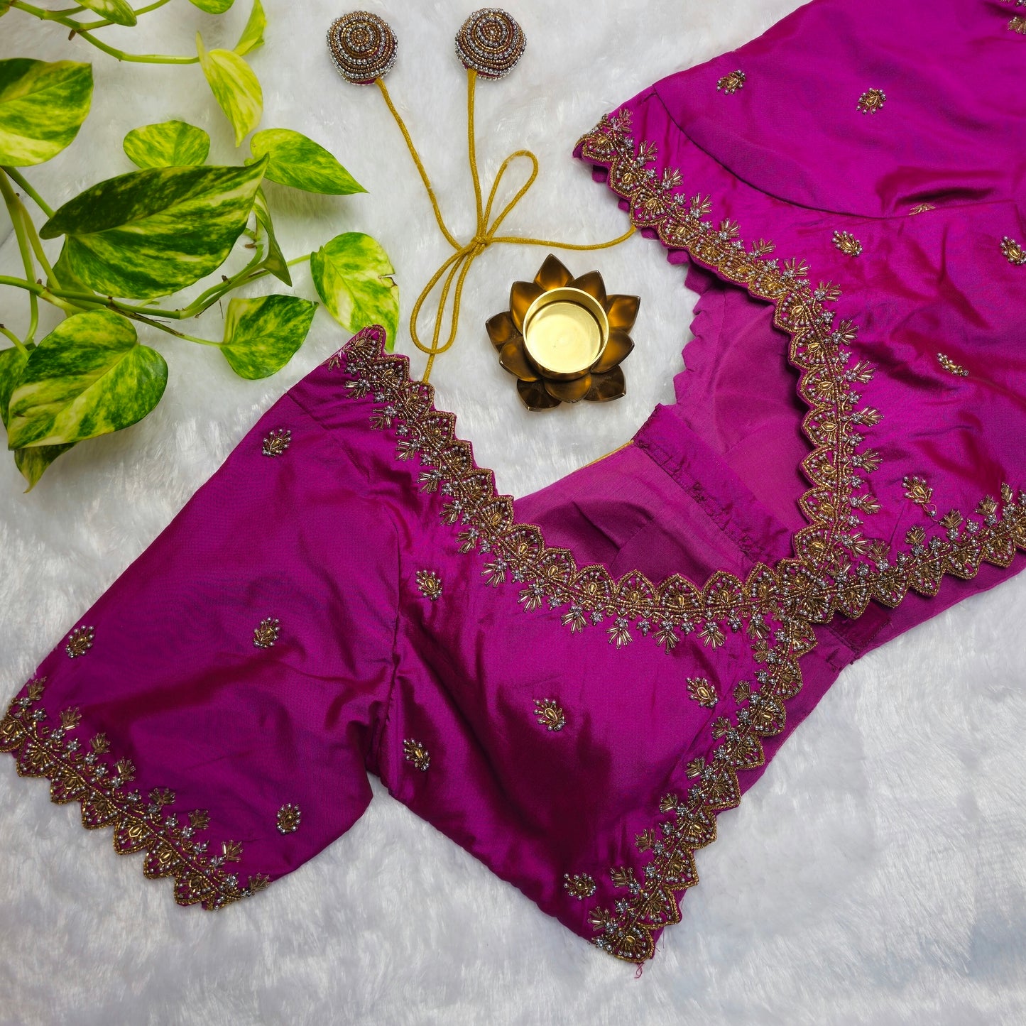 Magenta Pink Butter silk Handwork Blouse